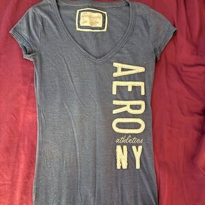 Aeropostale Navy V-Neck Tee with Side Aero NY Script